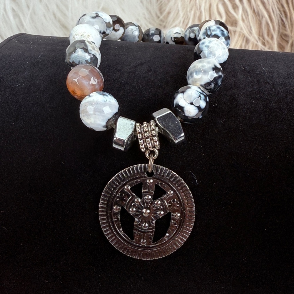 Bohemian chic beaded circle charm stretch bracelet